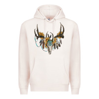 Pale Pink Boho Deer Skull Sunflowers And Gemstone Premium Hoodie - RanaPortraitStore