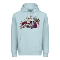 Blue Mist Boho floral raven skull Premium Hoodie - RanaPortraitStore