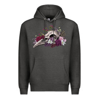 Charcoal Heather Boho floral raven skull Premium Hoodie - RanaPortraitStore