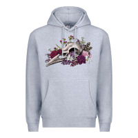 Heather Grey Boho floral raven skull Premium Hoodie - RanaPortraitStore