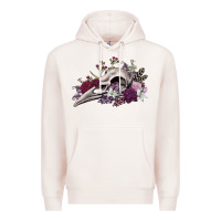 Pale Pink Boho floral raven skull Premium Hoodie - RanaPortraitStore