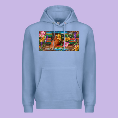 Brown Horse With Flowers And Leopard Premium Hoodie Designed By Ranaportraitstore