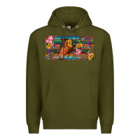 Army Green Brown horse with flowers and leopard Premium Hoodie - RanaPortraitStore