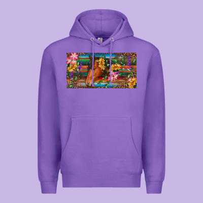 Brown Horse With Flowers And Leopard Premium Hoodie Designed By Ranaportraitstore