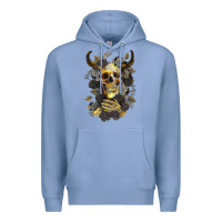 Colony Blue Bull Human Skull With Gold Roses Premium Hoodie - RanaPortraitStore