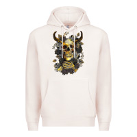 Pale Pink Bull Human Skull With Gold Roses Premium Hoodie - RanaPortraitStore