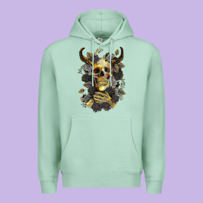 Bull Human Skull With Gold Roses Premium Hoodie Designed By Ranaportraitstore