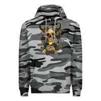 Slate Camo Bull Human Skull With Gold Roses Premium Hoodie - RanaPortraitStore