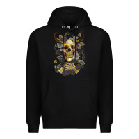 Black Bull Human Skull With Gold Roses Premium Hoodie - RanaPortraitStore
