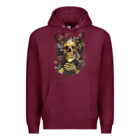 Burgundy Bull Human Skull With Gold Roses Premium Hoodie - RanaPortraitStore