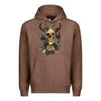 Chestnut Bull Human Skull With Gold Roses Premium Hoodie - RanaPortraitStore