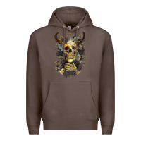 Coffee Bull Human Skull With Gold Roses Premium Hoodie - RanaPortraitStore