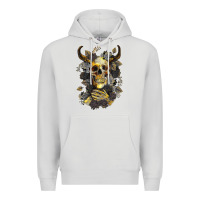 Dove Grey Bull Human Skull With Gold Roses Premium Hoodie - RanaPortraitStore
