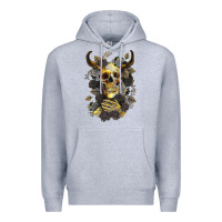Heather Grey Bull Human Skull With Gold Roses Premium Hoodie - RanaPortraitStore