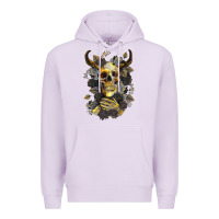 Lilac Bull Human Skull With Gold Roses Premium Hoodie - RanaPortraitStore