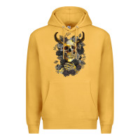 Mustard Bull Human Skull With Gold Roses Premium Hoodie - RanaPortraitStore