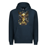 Navy Bull Human Skull With Gold Roses Premium Hoodie - RanaPortraitStore