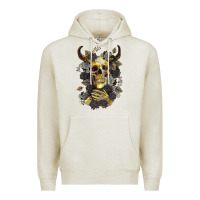 Oatmeal Heather Bull Human Skull With Gold Roses Premium Hoodie - RanaPortraitStore