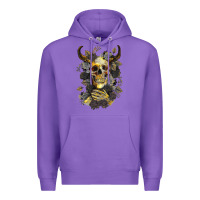 Purple Bull Human Skull With Gold Roses Premium Hoodie - RanaPortraitStore