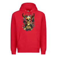 Red Bull Human Skull With Gold Roses Premium Hoodie - RanaPortraitStore