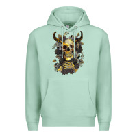 Seafoam Bull Human Skull With Gold Roses Premium Hoodie - RanaPortraitStore