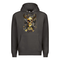 Smoke Bull Human Skull With Gold Roses Premium Hoodie - RanaPortraitStore