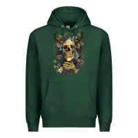 Sports Green Bull Human Skull With Gold Roses Premium Hoodie - RanaPortraitStore