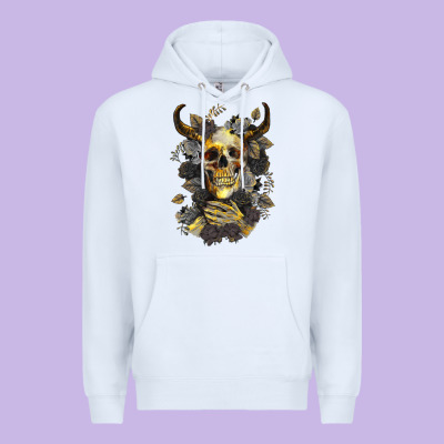 Bull Human Skull With Gold Roses Premium Hoodie Designed By Ranaportraitstore