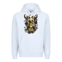 White Bull Human Skull With Gold Roses Premium Hoodie - RanaPortraitStore