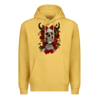 Antique Gold Bull Human Skull With Roses Premium Hoodie - RanaPortraitStore