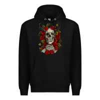 Black Bull Human Skull With Roses Premium Hoodie - RanaPortraitStore