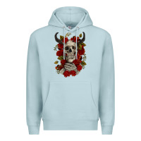 Blue Mist Bull Human Skull With Roses Premium Hoodie - RanaPortraitStore