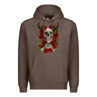 Coffee Bull Human Skull With Roses Premium Hoodie - RanaPortraitStore