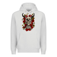Dove Grey Bull Human Skull With Roses Premium Hoodie - RanaPortraitStore