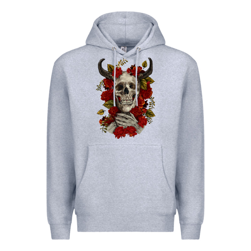 Bull Human Skull With Roses Premium Hoodie by RanaPortraitStore | Teevron