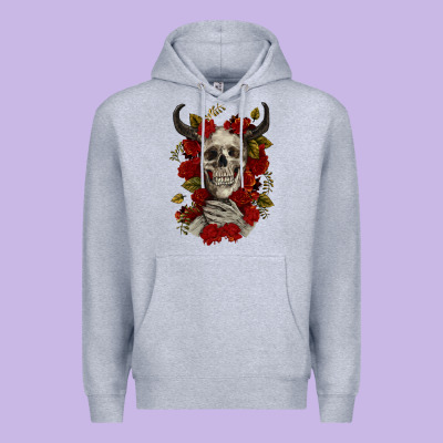 Bull Human Skull With Roses Premium Hoodie Designed By Ranaportraitstore