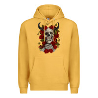 Mustard Bull Human Skull With Roses Premium Hoodie - RanaPortraitStore