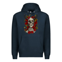 Navy Bull Human Skull With Roses Premium Hoodie - RanaPortraitStore