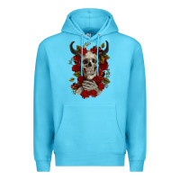 Ocean Blue Bull Human Skull With Roses Premium Hoodie - RanaPortraitStore