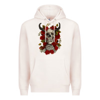 Pale Pink Bull Human Skull With Roses Premium Hoodie - RanaPortraitStore