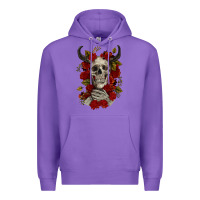 Purple Bull Human Skull With Roses Premium Hoodie - RanaPortraitStore