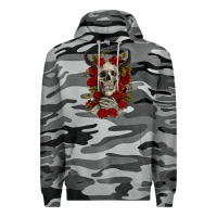 Slate Camo Bull Human Skull With Roses Premium Hoodie - RanaPortraitStore