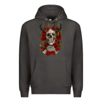 Smoke Bull Human Skull With Roses Premium Hoodie - RanaPortraitStore