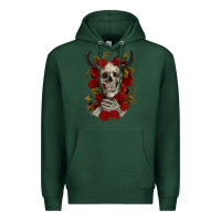 Sports Green Bull Human Skull With Roses Premium Hoodie - RanaPortraitStore