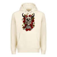 Tofu Bull Human Skull With Roses Premium Hoodie - RanaPortraitStore