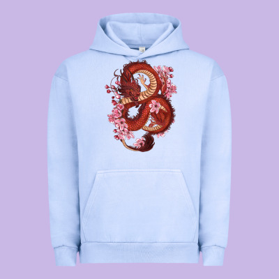 Urban Hoodie red dragon and sakura cherry blossoms