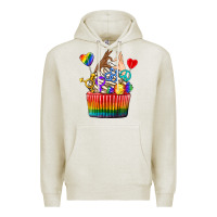 Oatmeal Heather pride rainbow cupcake Premium Hoodie - texasbilliewilder
