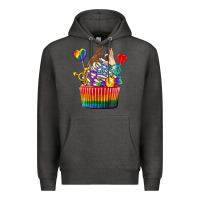 Charcoal Heather pride rainbow cupcake Premium Hoodie - texasbilliewilder