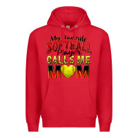 Red my favorite softball player calls me mom Premium Hoodie - Zillion Design Studio