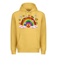 Antique Gold pride rainbow with daisy and butterfly Premium Hoodie - texasbilliewilder